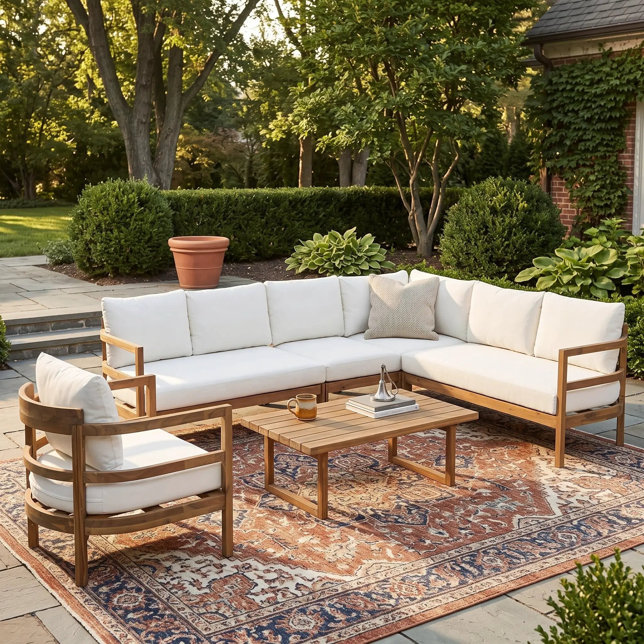Outdoor Acacia Wood 6-Seater Sectional Sofa Set by HouseOfZazla