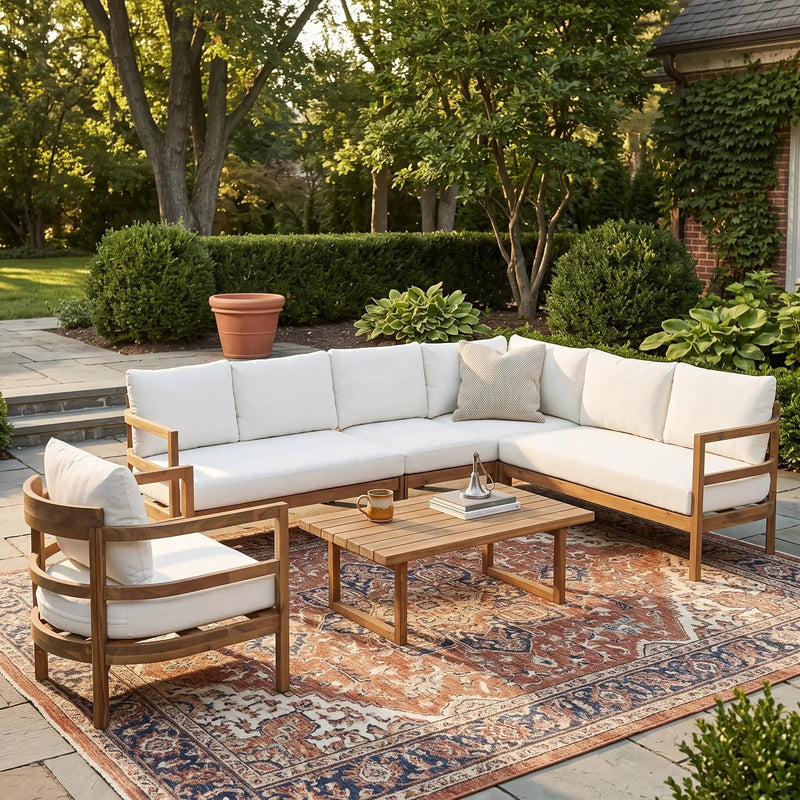 Outdoor Acacia Wood 6-Seater Sectional Sofa Set by HouseOfZazla