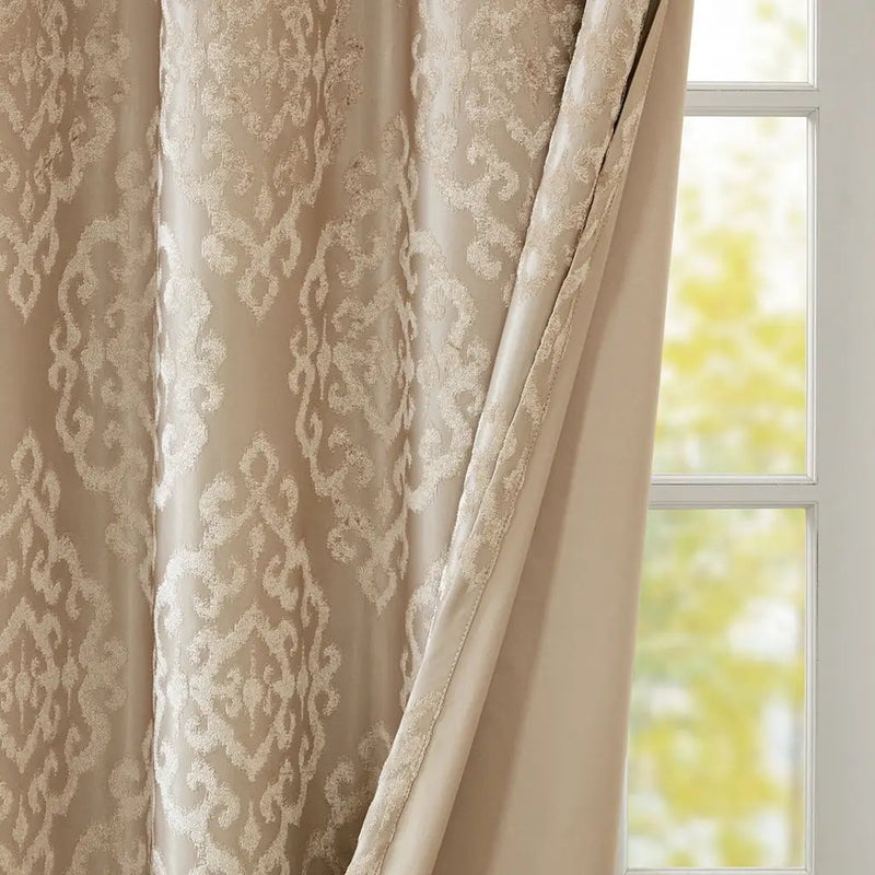 Knitted Jacquard Damask Total Blackout Grommet Top Curtain Panel by HouseOfZazla