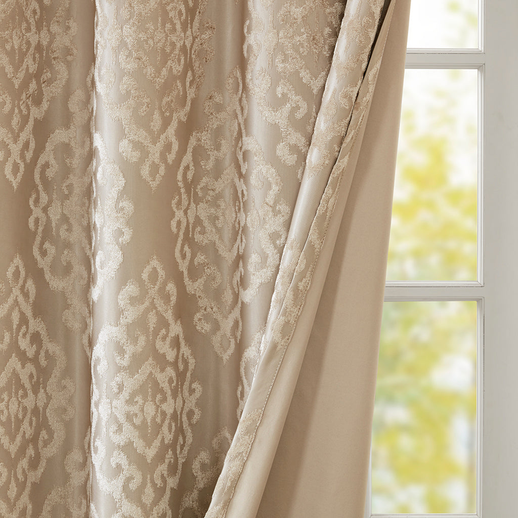 Knitted Jacquard Damask Total Blackout Grommet Top Curtain Panel by HouseOfZazla