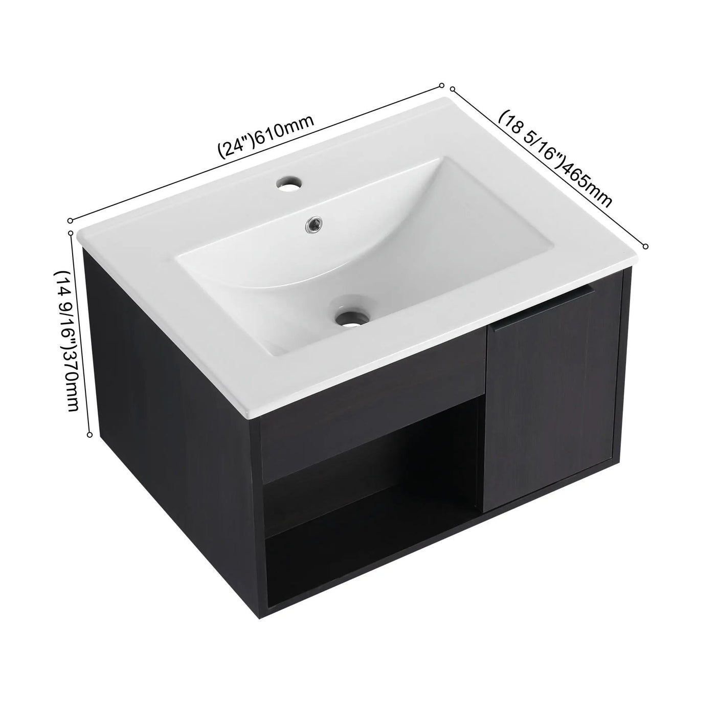 Wall Mounted Floating Bathroom Vanity With Open Shelf & Soft Close Door by HouseOfZazla
