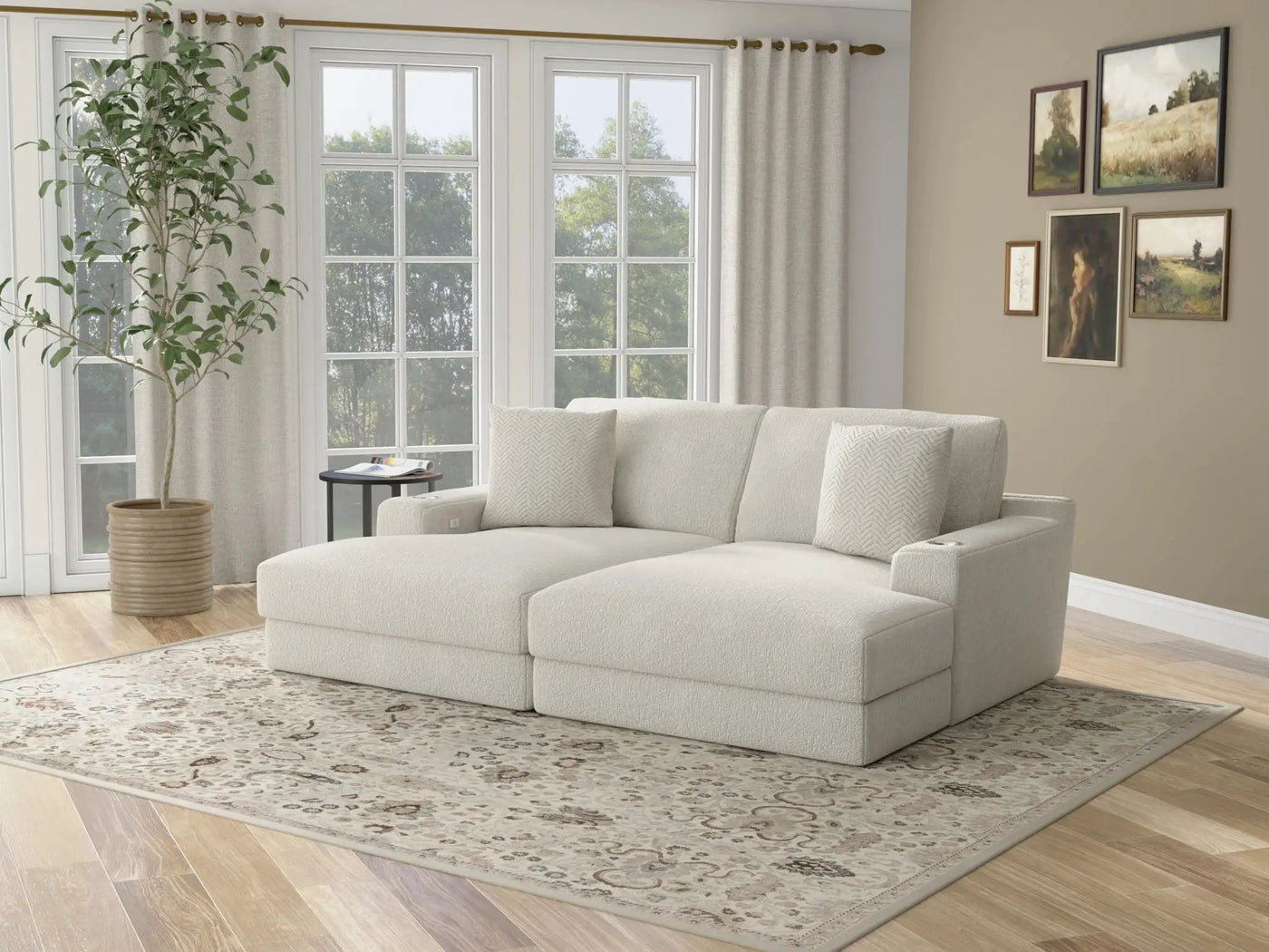 Cozy - 2 Piece Double Wide Chaise With USB Charging Ports by Unique Piece Furniture