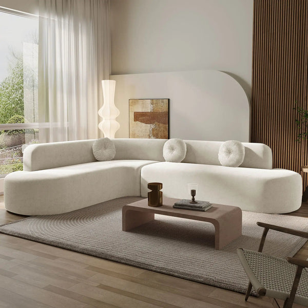 Extra Large Sectional Sofa Soft Fabric Upholstery, Elegant Curved Design With 3 Round Cushions, High-Resilience Foam