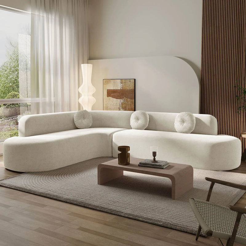 Extra Large Sectional Sofa Soft Fabric Upholstery, Elegant Curved Design With 3 Round Cushions, High-Resilience Foam by HouseOfZazla