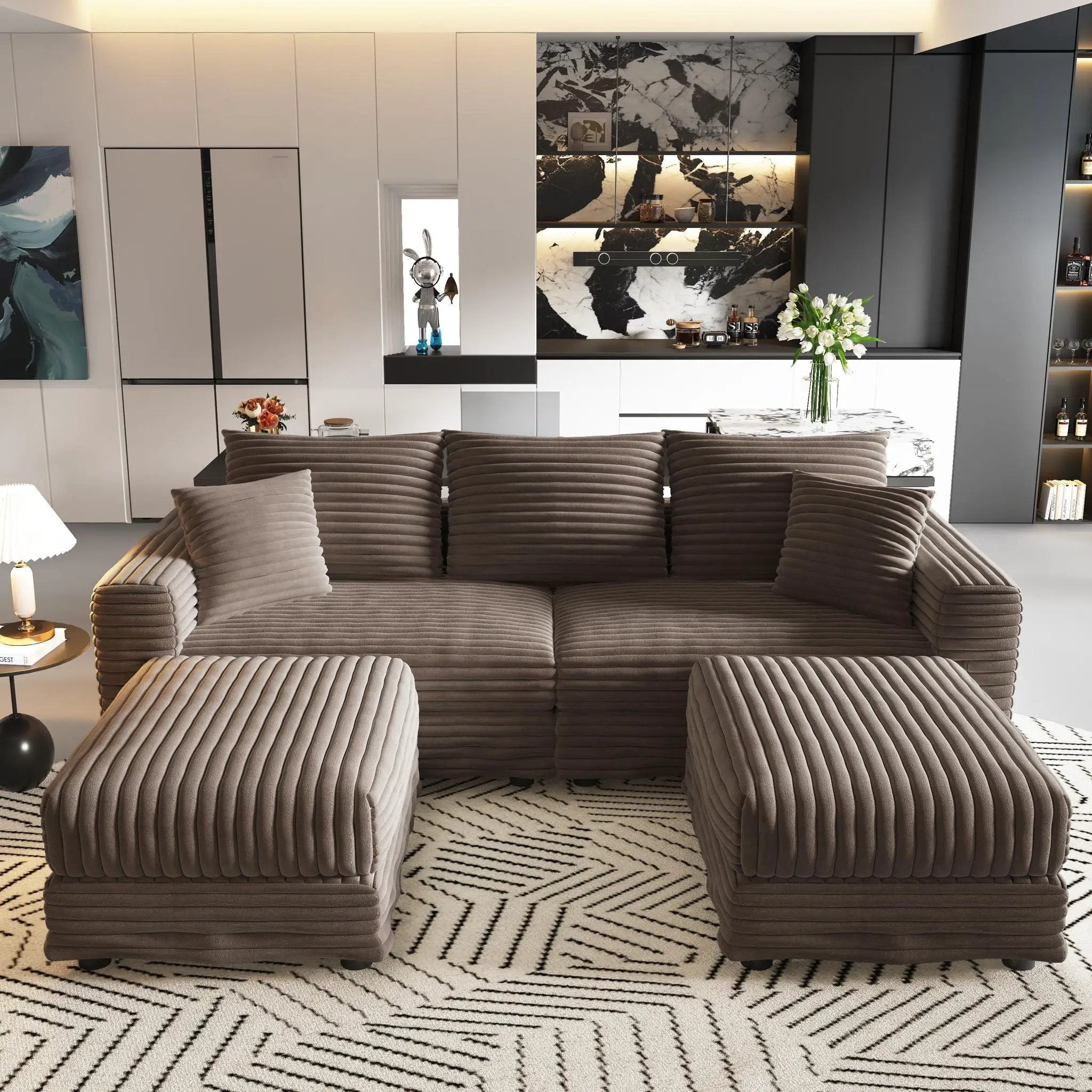 Deep Seat Convertible Sofa With Soft Pillows And Ottomans by HouseOfZazla