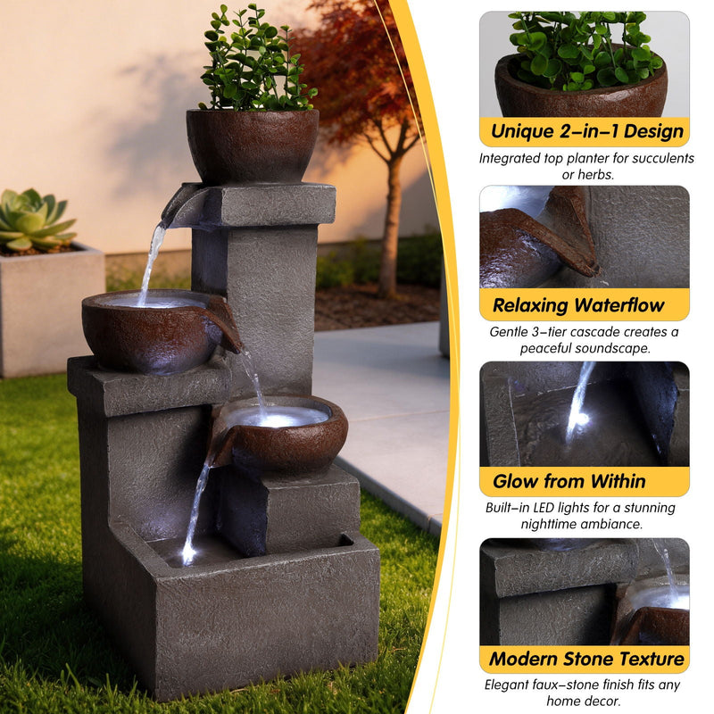 LED Waterfall Fountain Outdoor For Garden - Gray by HouseOfZazla