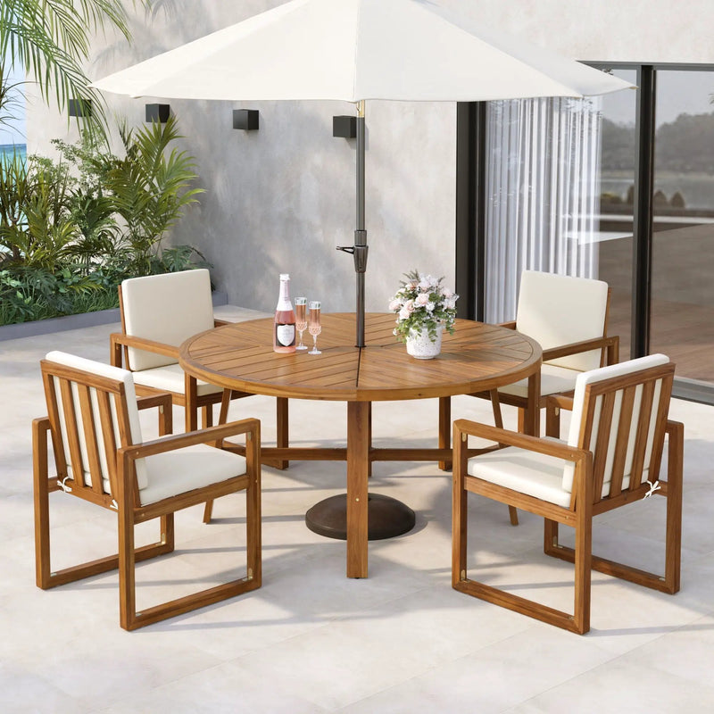 5 Piece Outdoor Patio Dining Set With 4 Armchairs And Table - Beige by HouseOfZazla