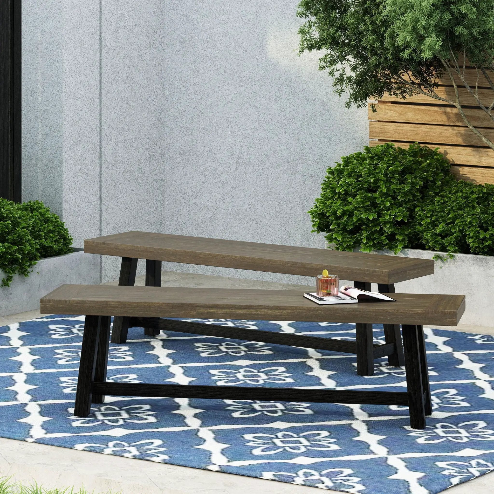 Cloud Outdoor Bench With Acacia Wood Frame And Slat Panel Design by HouseOfZazla