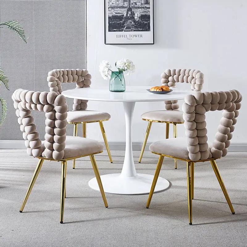 Modern Chair With Iron Tube Legs, Soft Cushions And Comfortable Backrest, Suitable For Dining Room, Living Room, Cafe, Hairball Back by HouseOfZazla