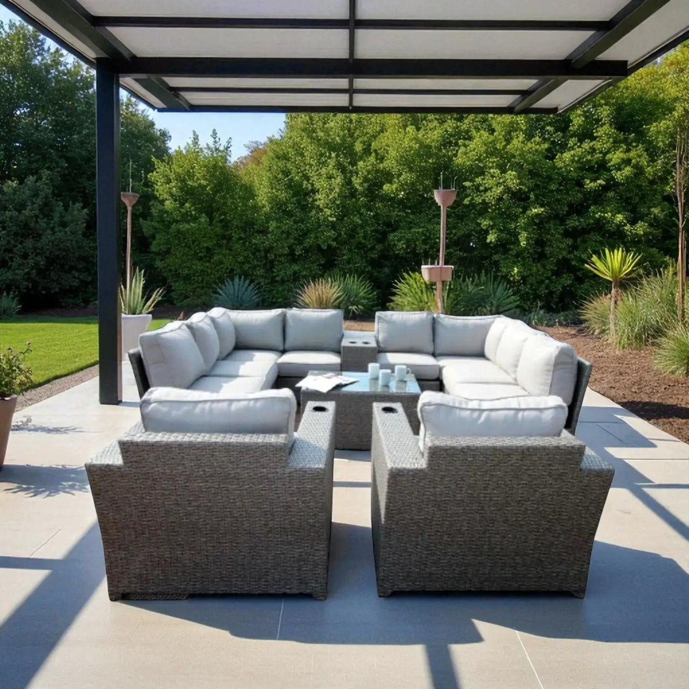 Outdoor Wicker Sectional With Weather Resistant Cushions And Table by Unique Piece Furniture