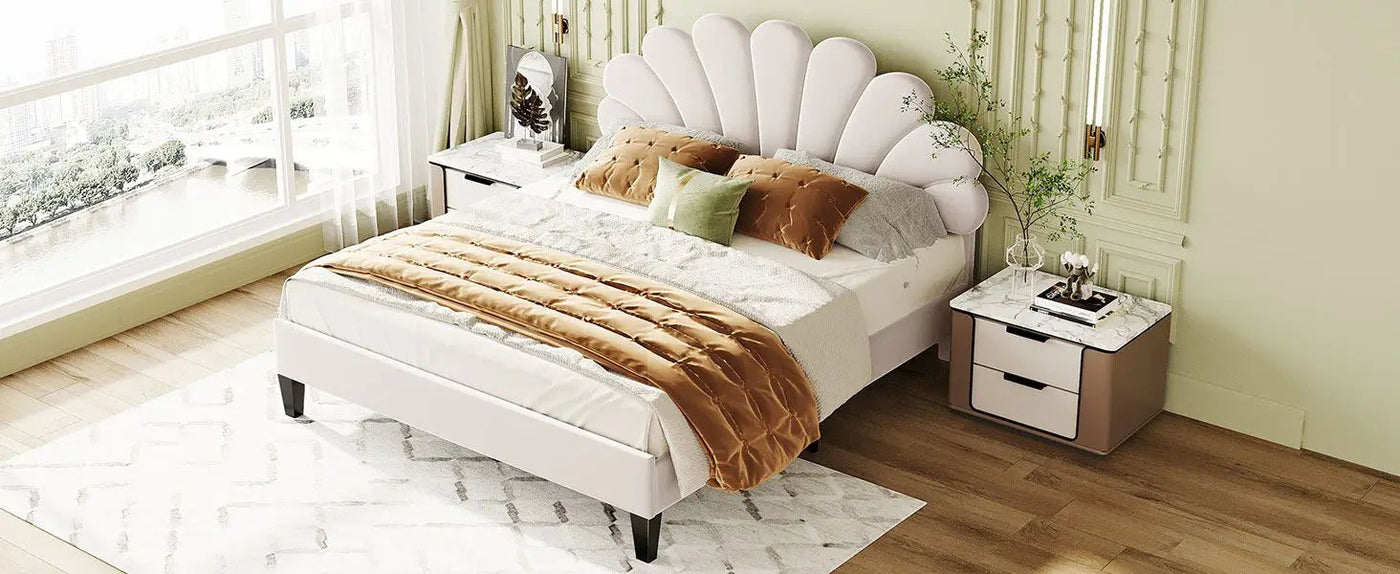 Upholstered Platform Bed With Flower Pattern Headboard by HouseOfZazla