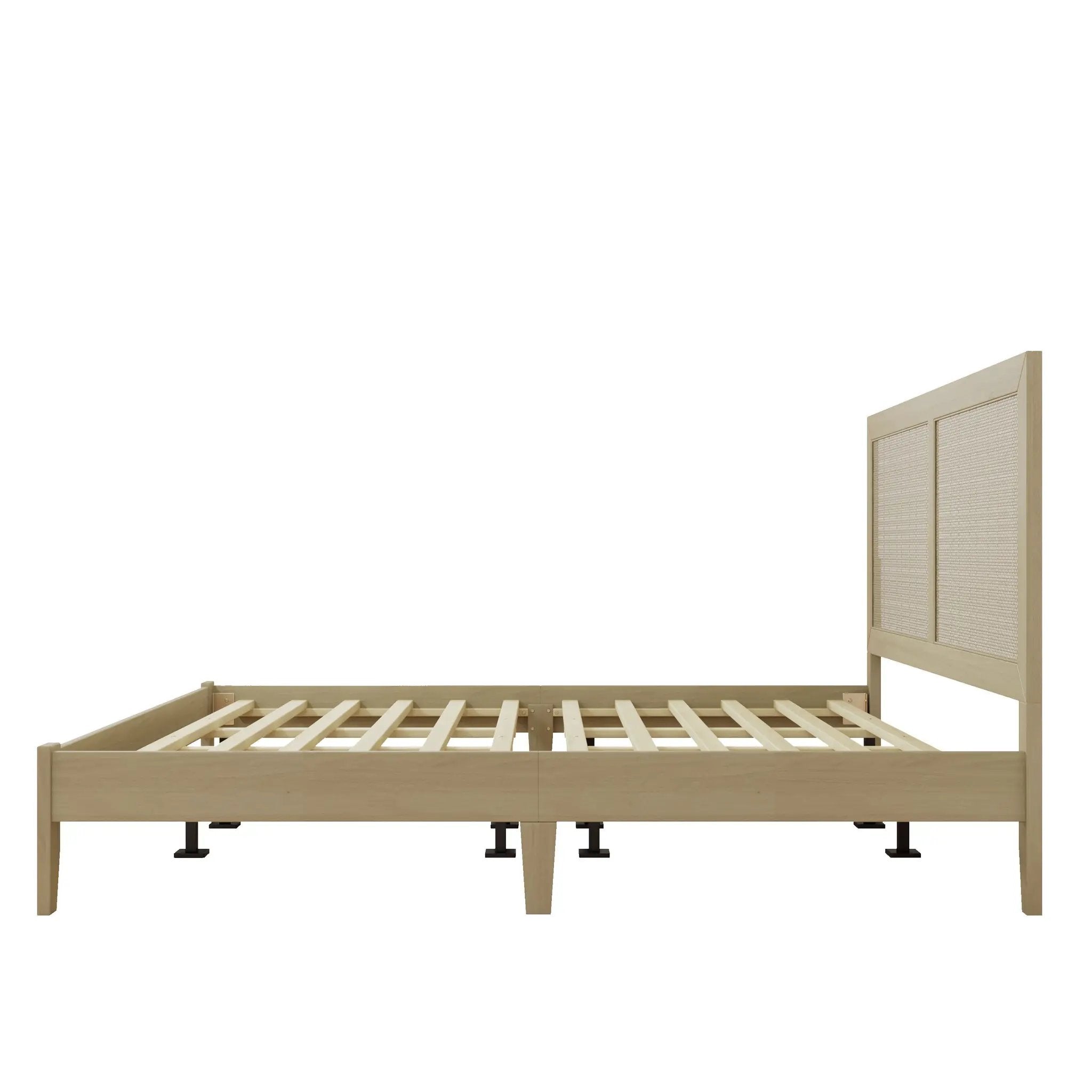 Solid Wood Platform King Bed With Rattan by HouseOfZazla