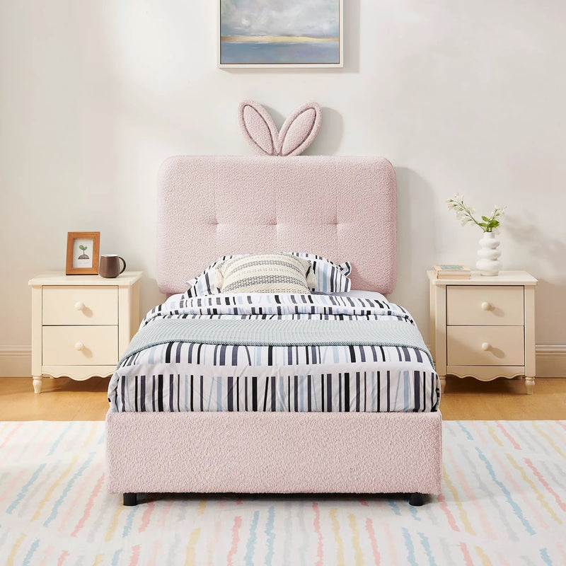 Twin Size Kids Upholstered Bed with Oversized Rabbit Ear Headboard by HouseOfZazla