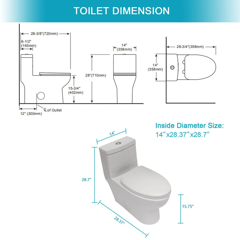 Modern Ceramic 1 Piece Toilet With Dual Flush And Soft Closing Seat - White by HouseOfZazla