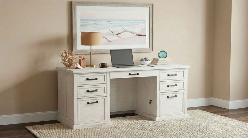 Altidore 68-inch 7-drawer Executive Home Office Desk Distressed White by Unique Piece Furniture