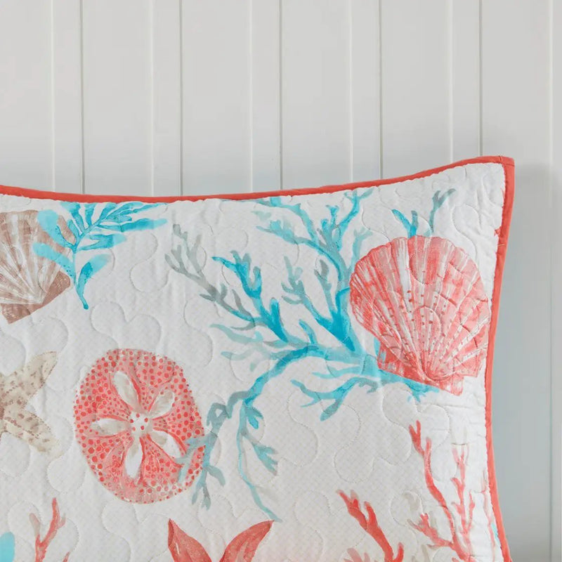 6 Piece Cotton Sateen Quilt Set with Throw Pillows Coral Full/Queen by HouseOfZazla
