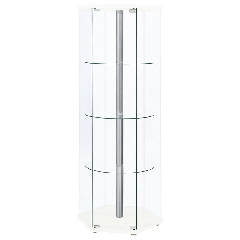 Zahavah 4-shelf Hexagonal Clear Glass Curio Cabinet White by Unique Piece Furniture