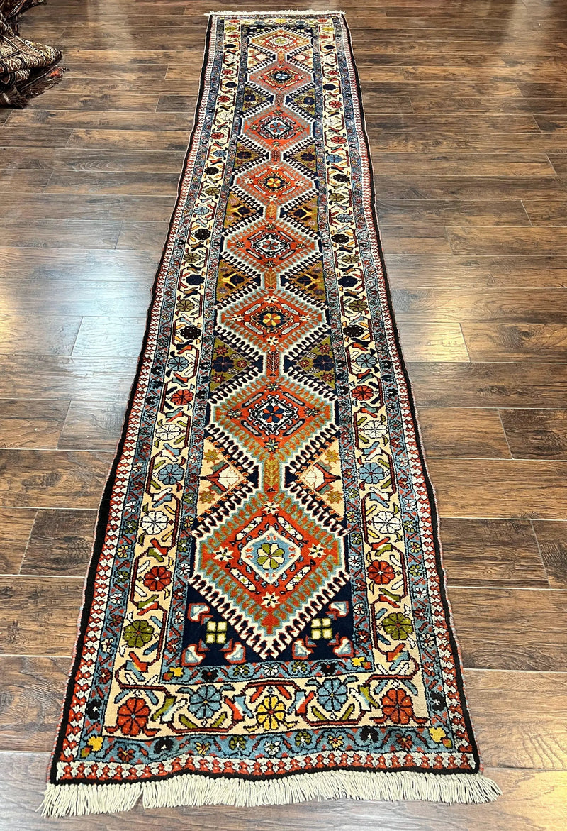 Persian Tribal Runner Rug 2.9 x 14, Colorful Rare Antique Persian Shiraz Yalameh Geometric Carpet for Hallway, 14ft Runner, Handmade, Wool, Red by Jewel Rugs