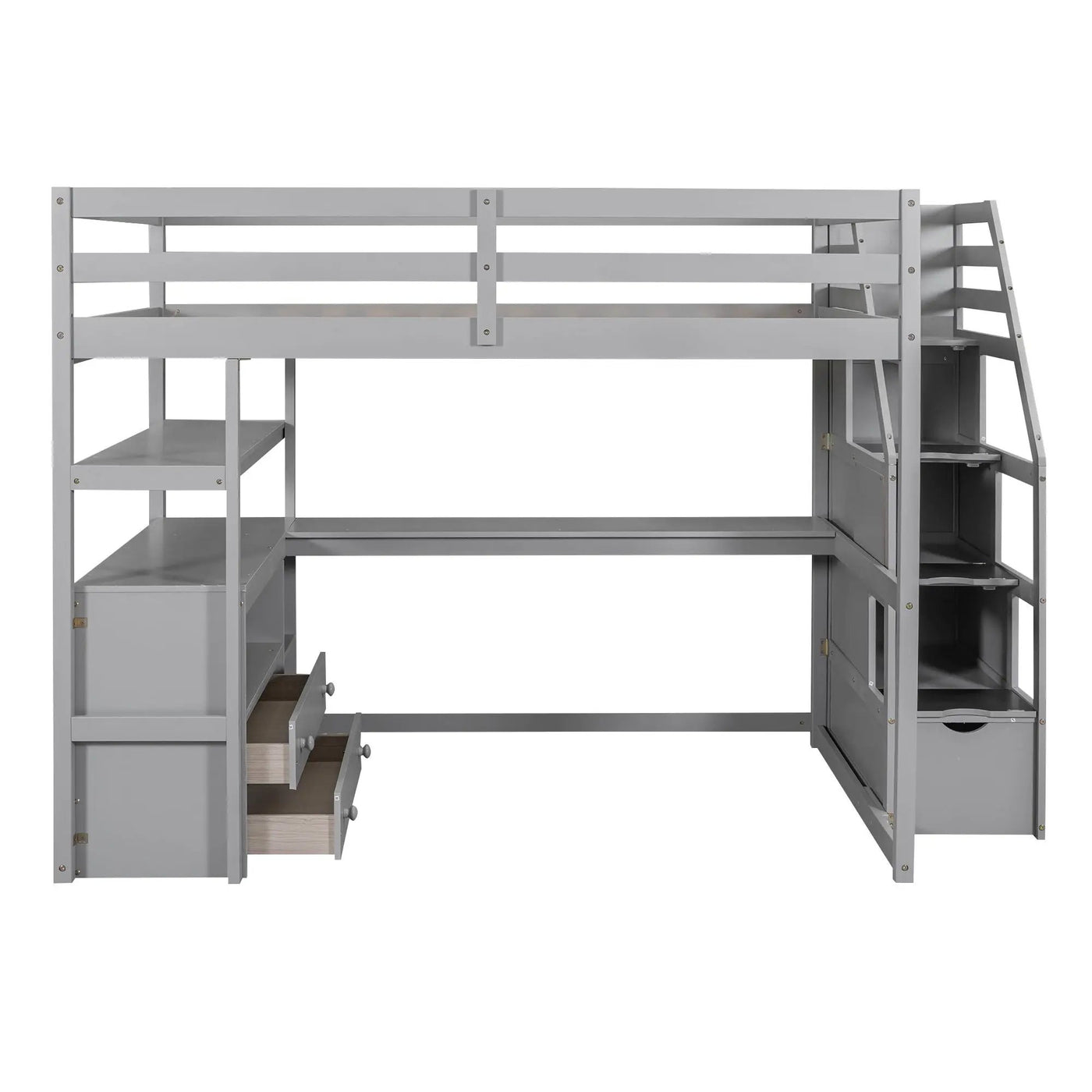 Loft Bed With Desk, Shelves, 2 Drawers, Storage Staircase by HouseOfZazla
