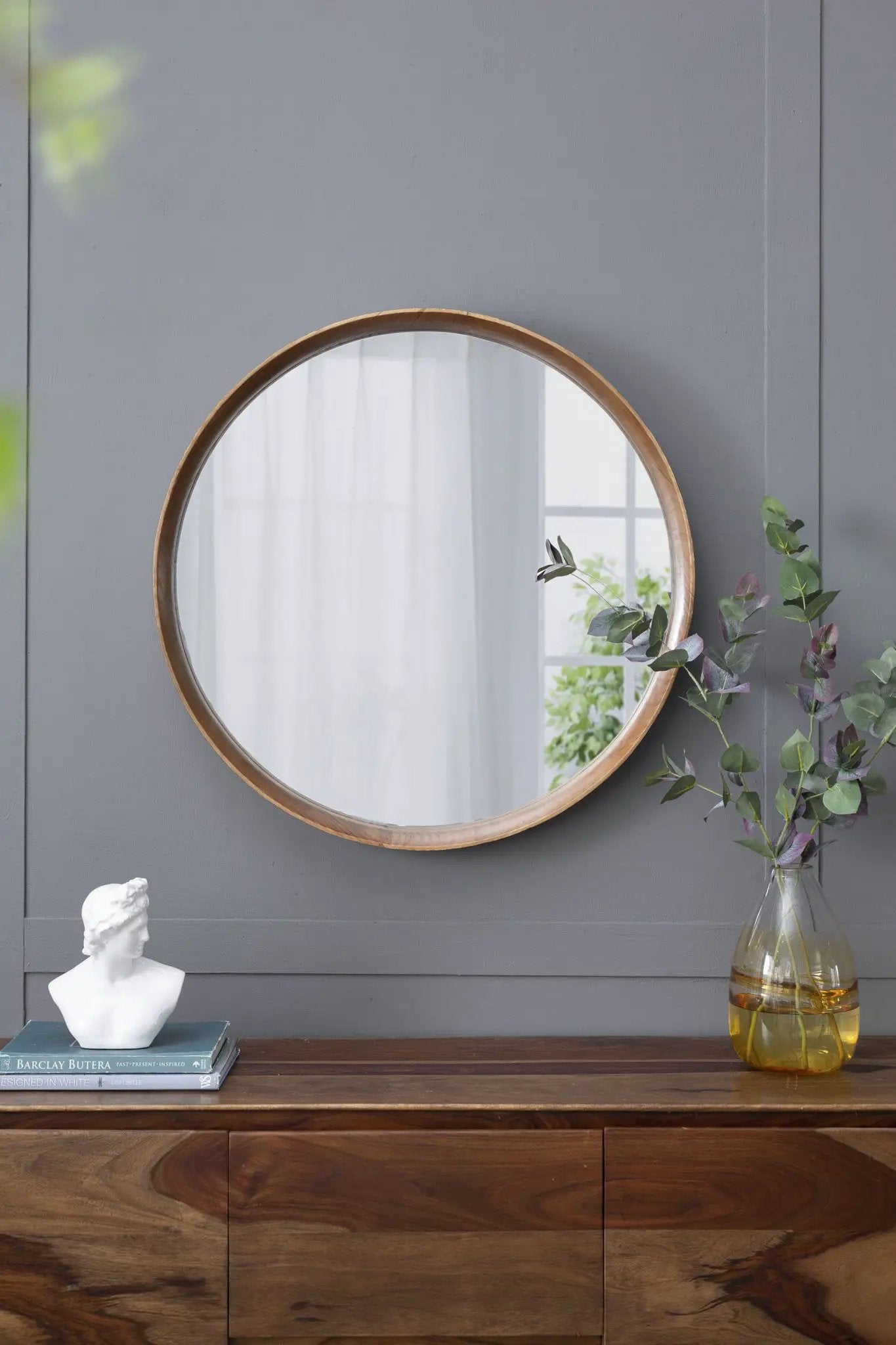 Round Wood Mirror, Wall Mounted Mirror Home Decor For Bathroom Living Room by HouseOfZazla