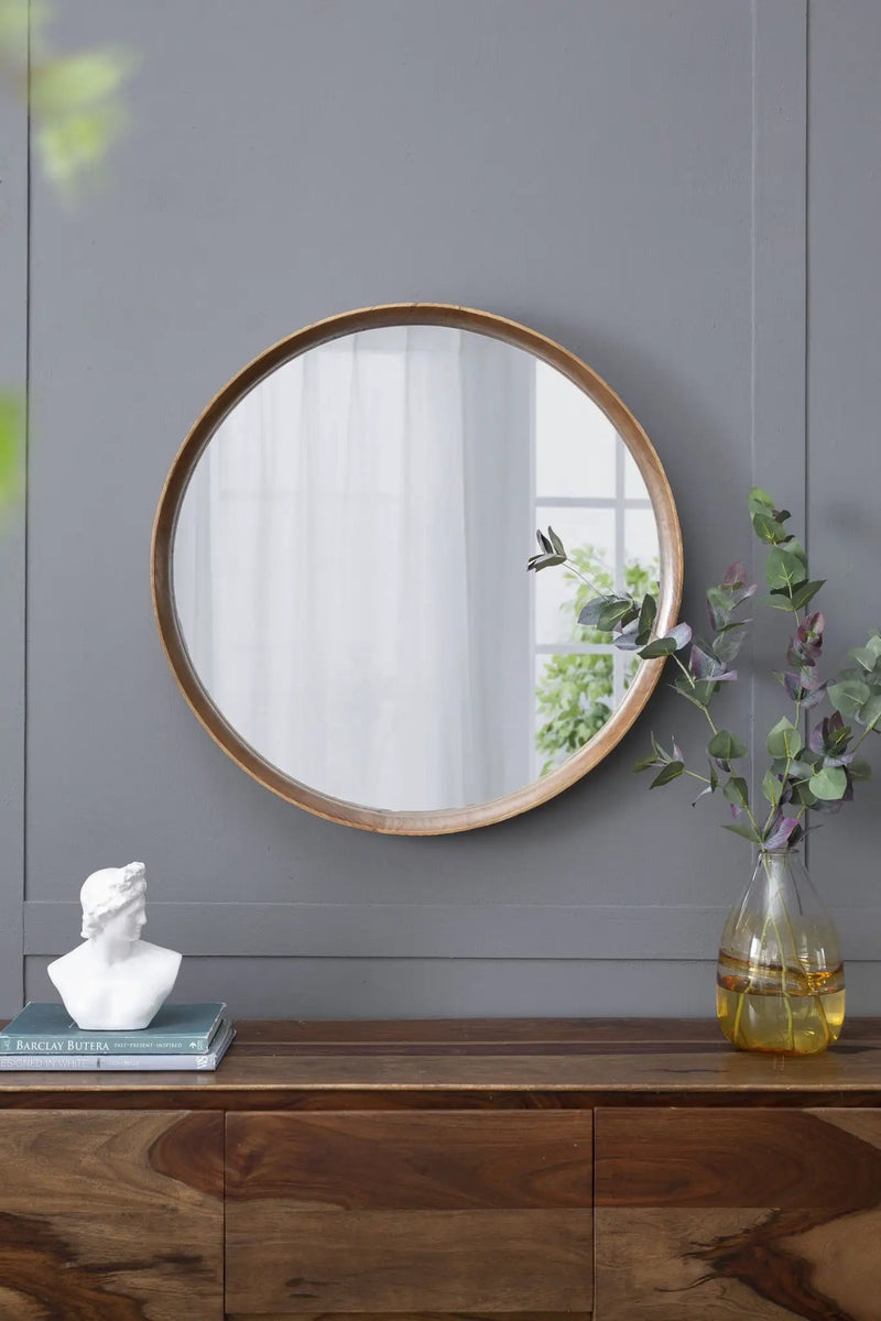 Round Wood Mirror, Wall Mounted Mirror Home Decor For Bathroom Living Room by HouseOfZazla