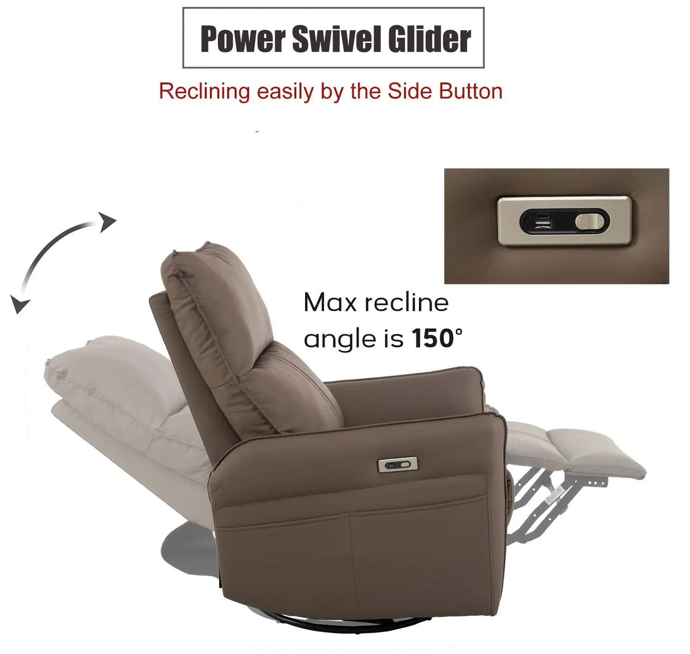 29.92" 270 Power Swivel Rocker Recliner Chair, Electric Glider Reclining Sofa With USB Ports, Power Swivel Glider, Rocking Chair Nursery Recliners For Living Room Bedroom by HouseOfZazla