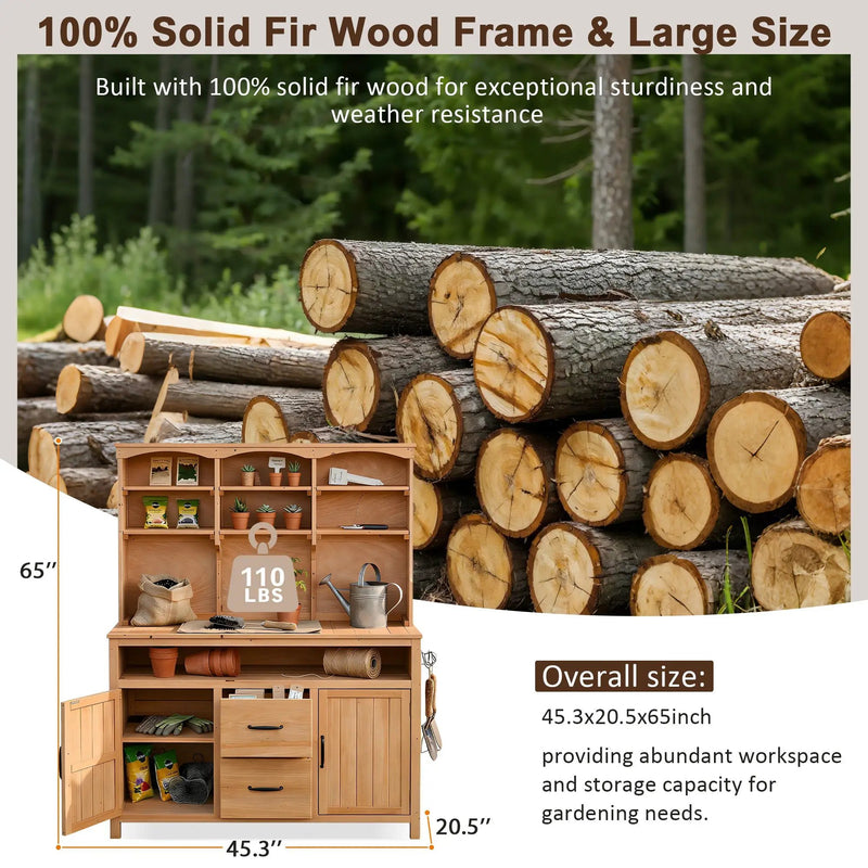 TOPMAX Large Fir Wood Potting Bench with Hutch, Cabinets & Drawers by HouseOfZazla