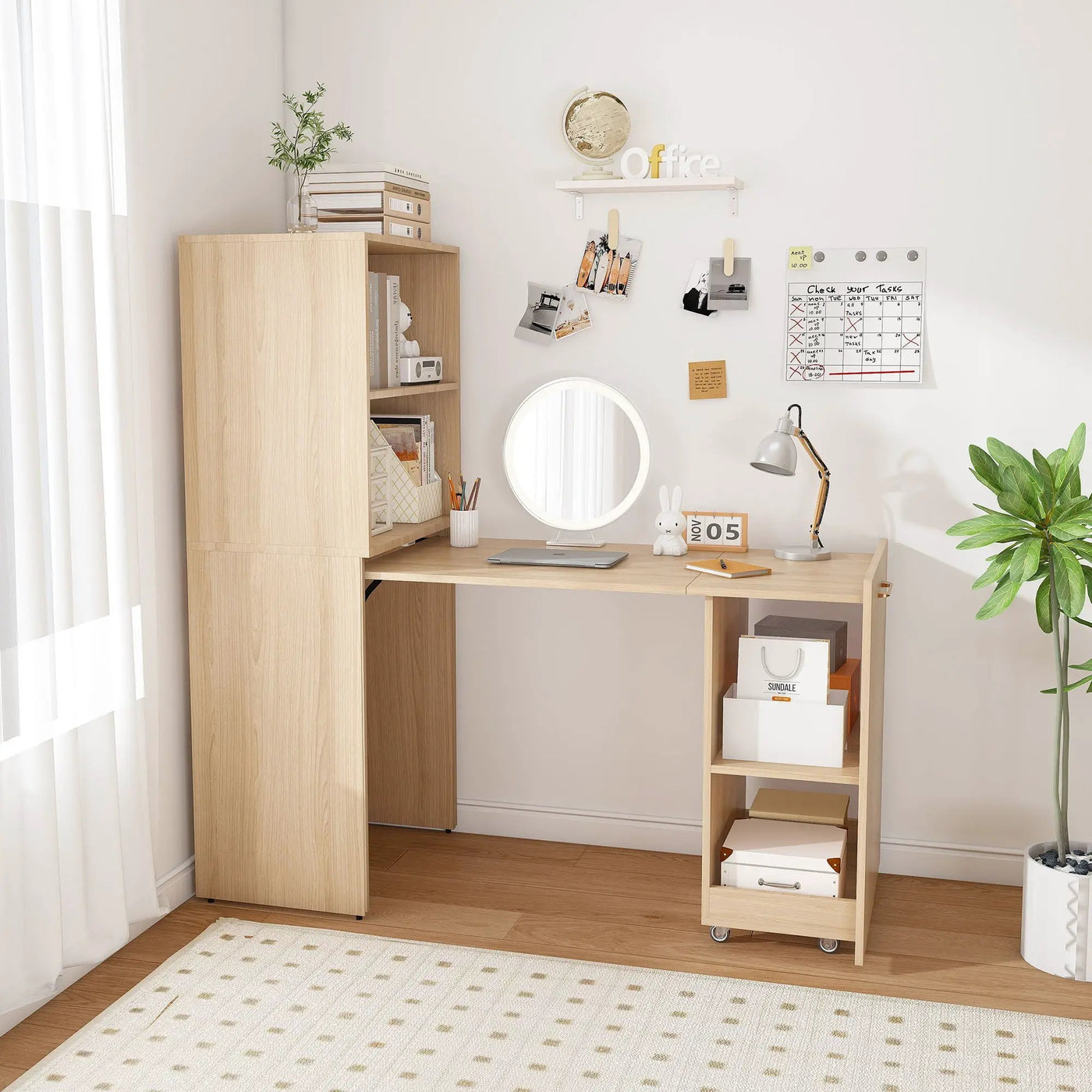 Stretchable Office Desk With Storage Shelves And Mobile Wheels by HouseOfZazla