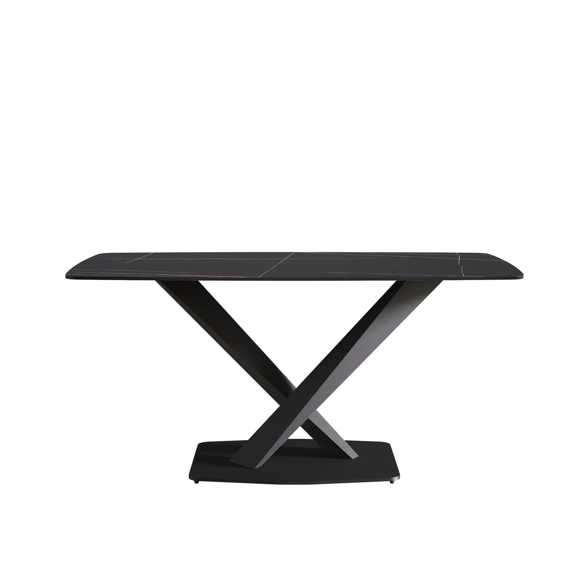 63" Artificial Stone Black Curved Black Metal Leg Dining Table - Black by HouseOfZazla