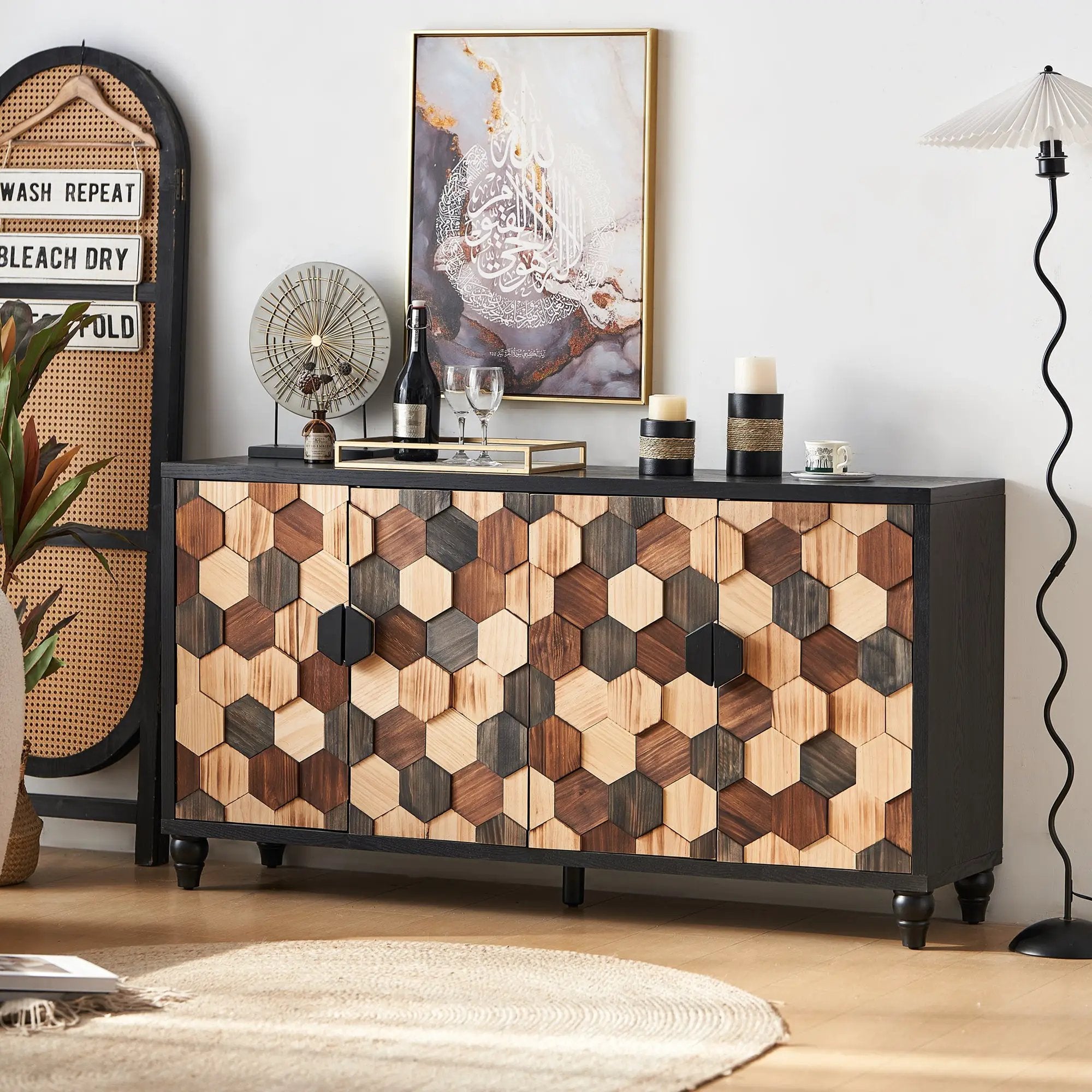 Distressed Storage Cabinet with Honeycomb Pattern by HouseOfZazla