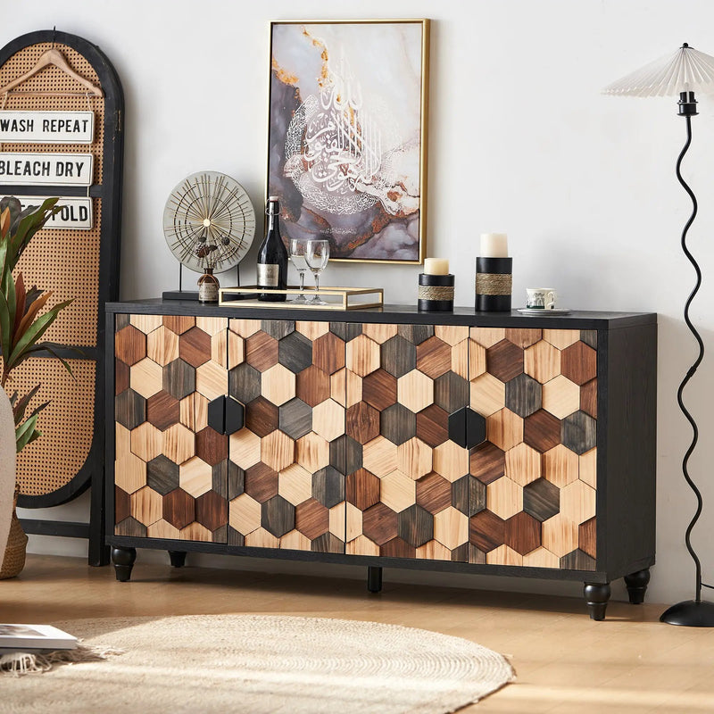 Distressed Storage Cabinet with Honeycomb Pattern by HouseOfZazla