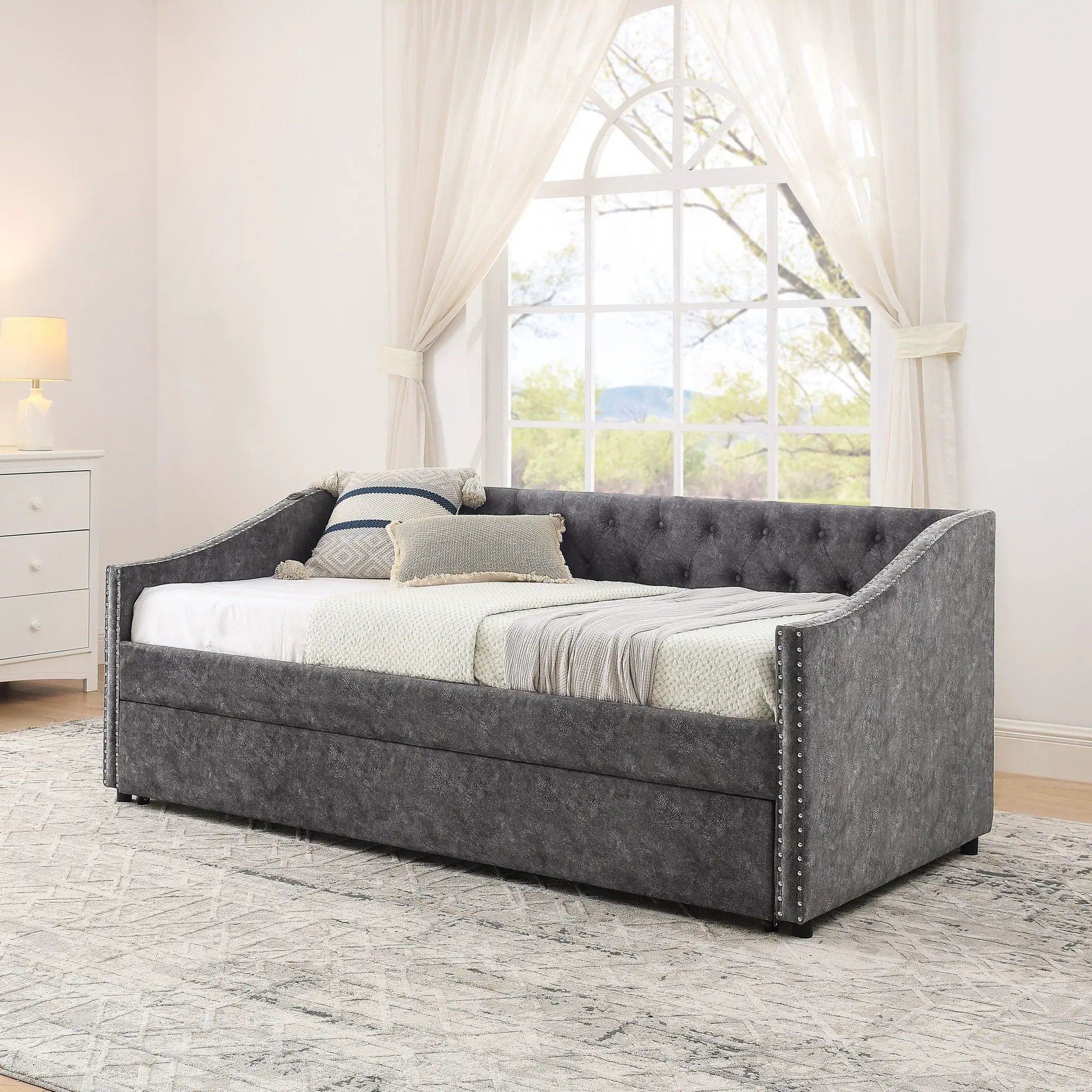Upholstered Daybed With USB Charging & Pull Out Bed by Unique Piece Furniture