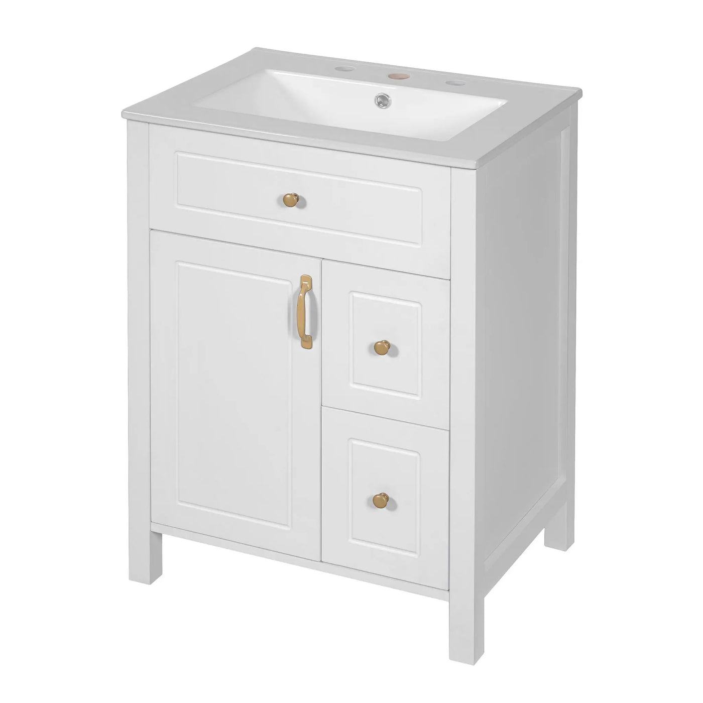 Elegant Bathroom Vanity With Ceramic Sink, Soft Close Doors And Drawers, Double Storage Racks by HouseOfZazla
