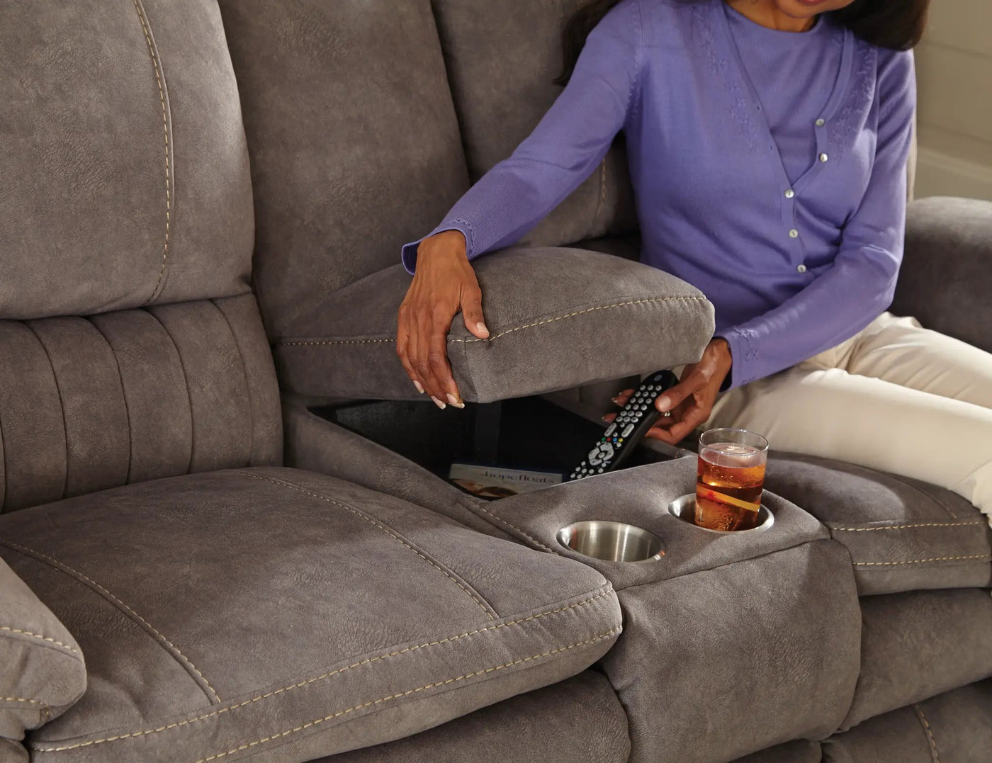 Reyes - Power Lay Flat Reclining Console Loveseat With Storage & Cupholders by Unique Piece Furniture
