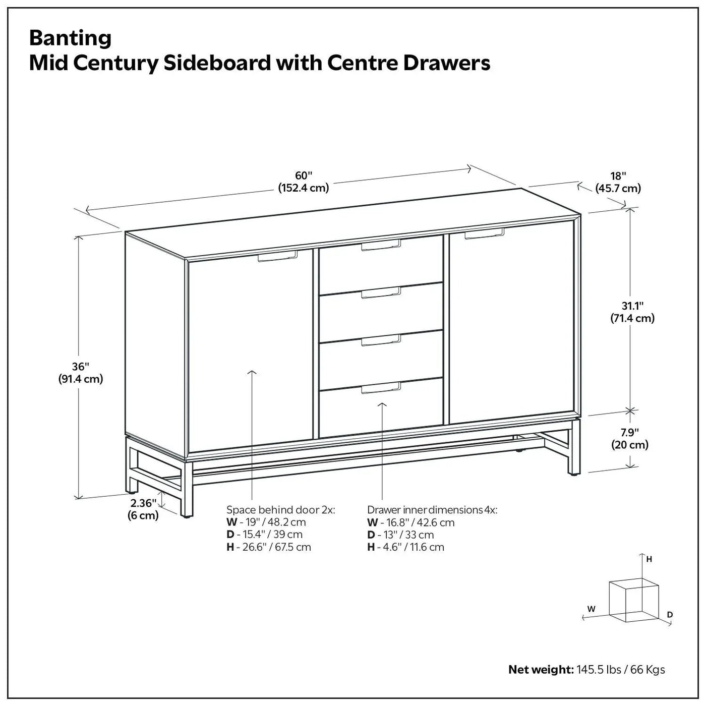 Banting - Sideboard With Centre Drawers by HouseOfZazla