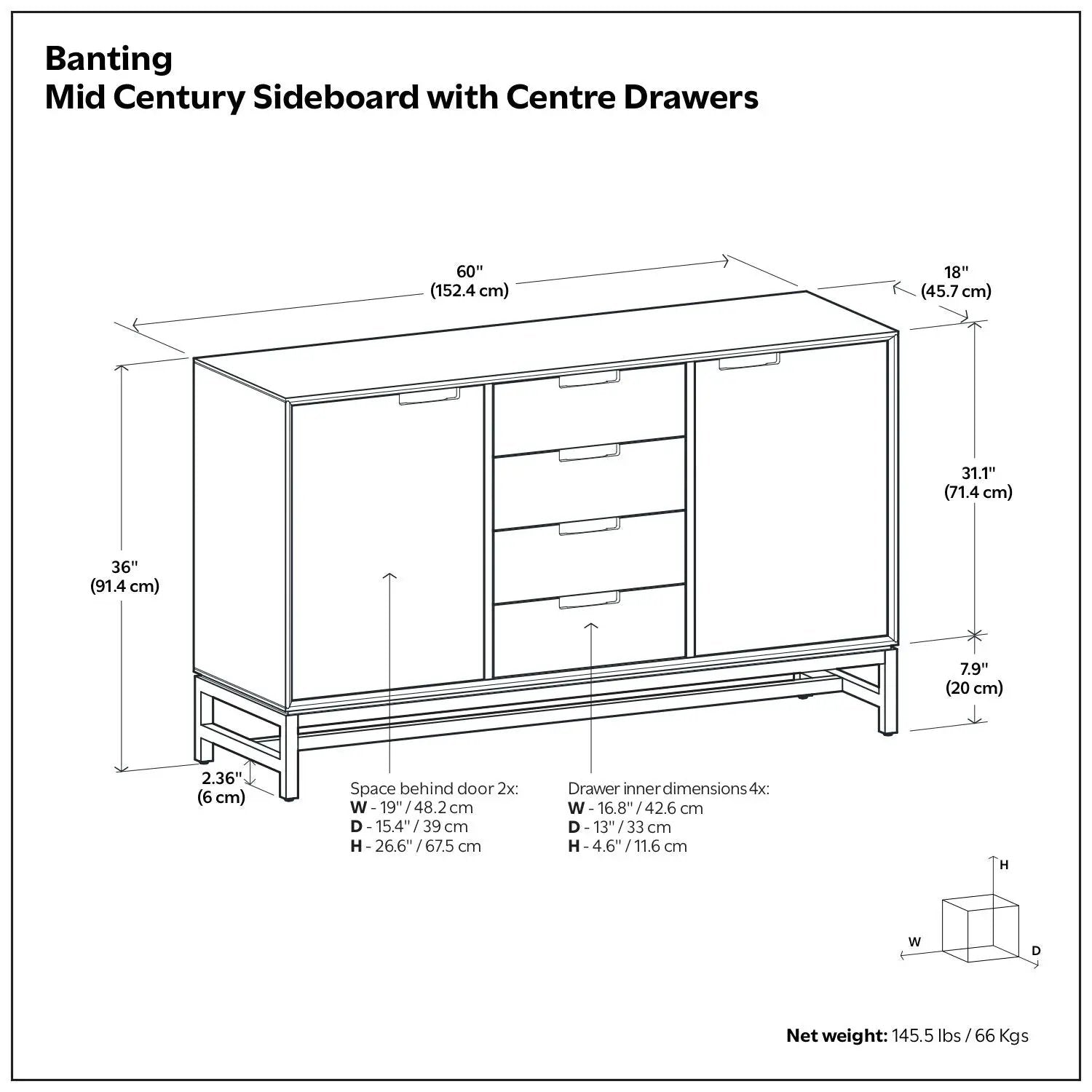 Banting - Sideboard With Centre Drawers by HouseOfZazla
