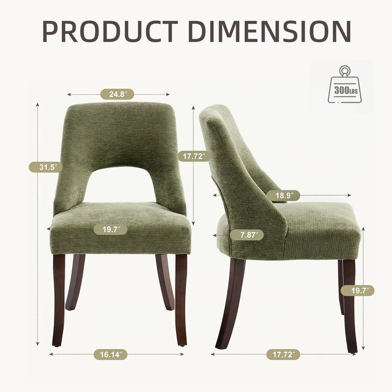 Upholstered Dining Chair With Curved Legs (Set of 2) - Green by HouseOfZazla