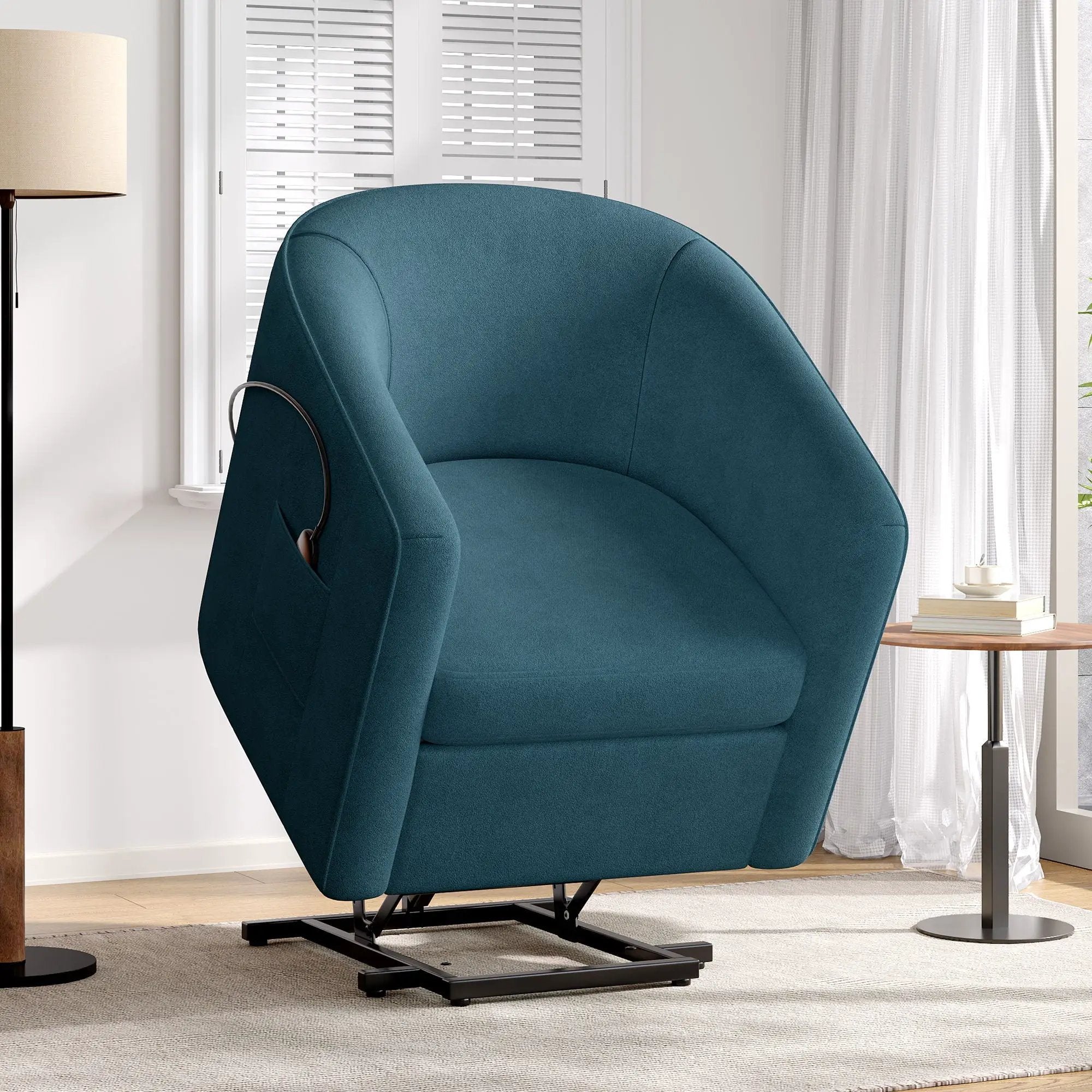 Power Lift Recliner Barrel Shape Reclining Chair With Footrest And Side Pocket by Unique Piece Furniture