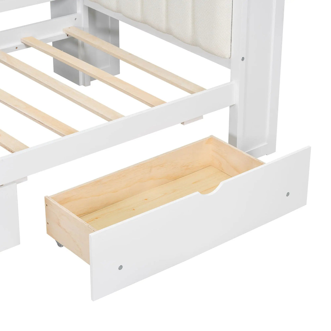 Platform Bed With Upholstered Headboard, Storage Shelves, Drawers, Charging Station, LED Lighting, Built In Desk by HouseOfZazla
