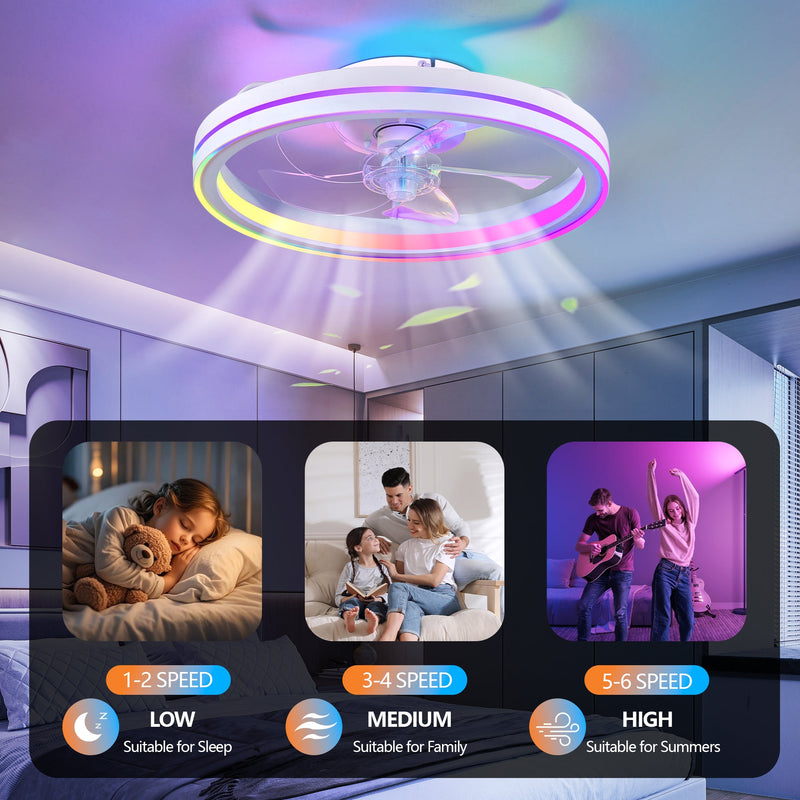 RGB Ceiling Fan with Lights, 19'' Smart LED Bladeless Chandelier Fan by HouseOfZazla