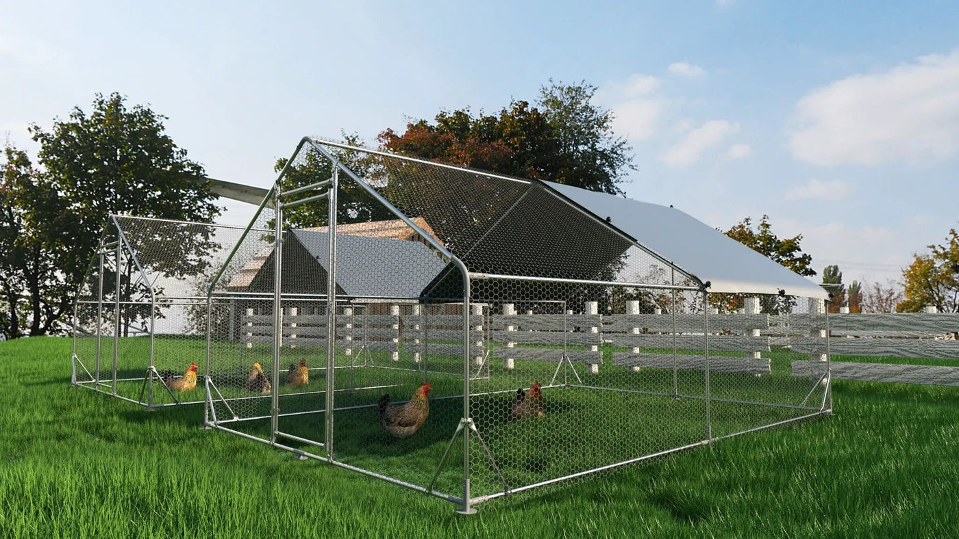 Large Metal Chicken Coop, Walk In Poultry Cage Hen Run House Rabbits Habitat Cage Spire Shaped Coop With Waterproof And Anti Ultraviolet Cover by HouseOfZazla