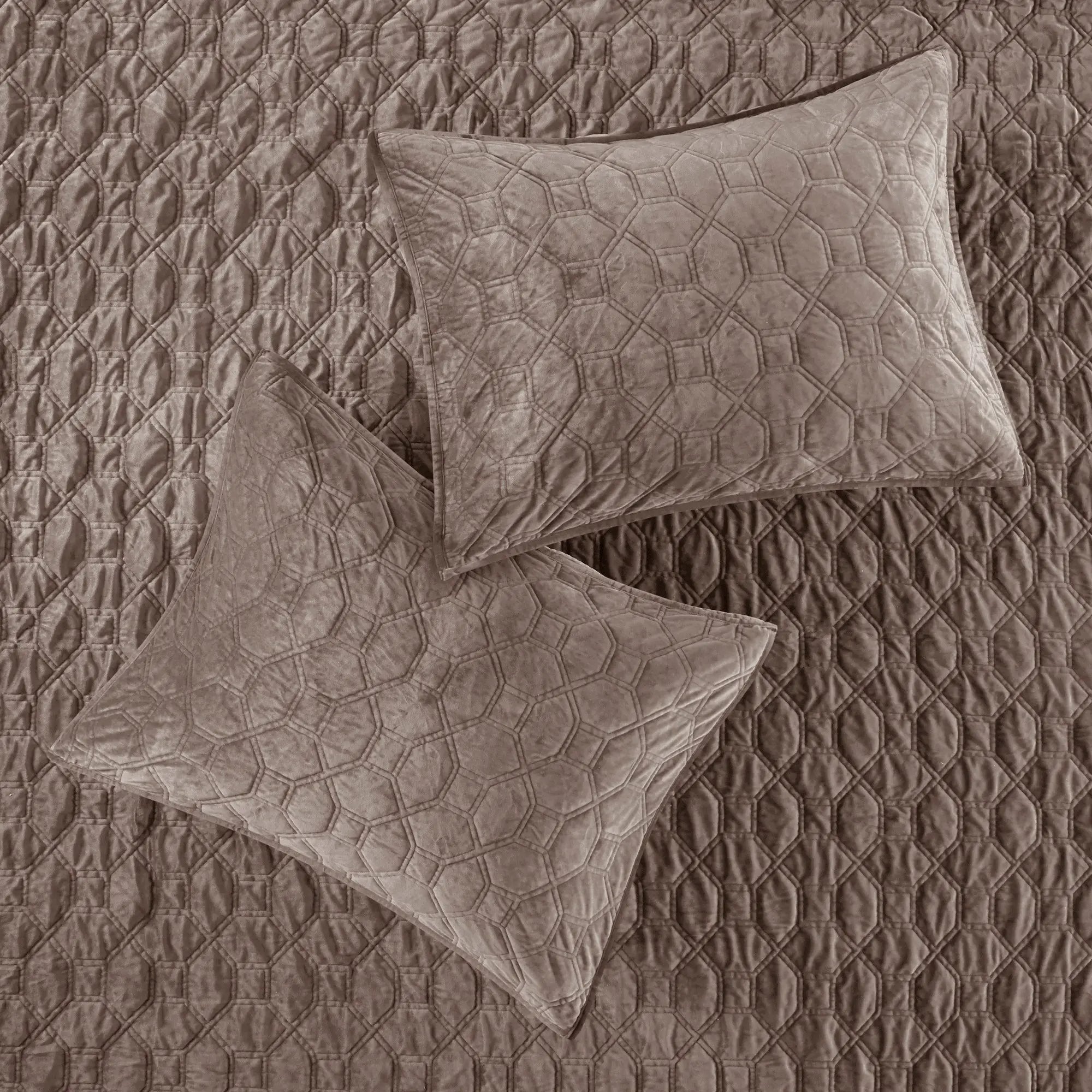 3 Piece Velvet Quilt Set Taupe Full/Queen by HouseOfZazla
