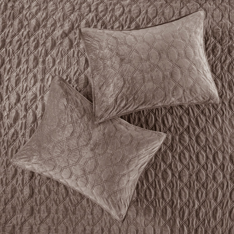 3 Piece Velvet Quilt Set Taupe Full/Queen by HouseOfZazla