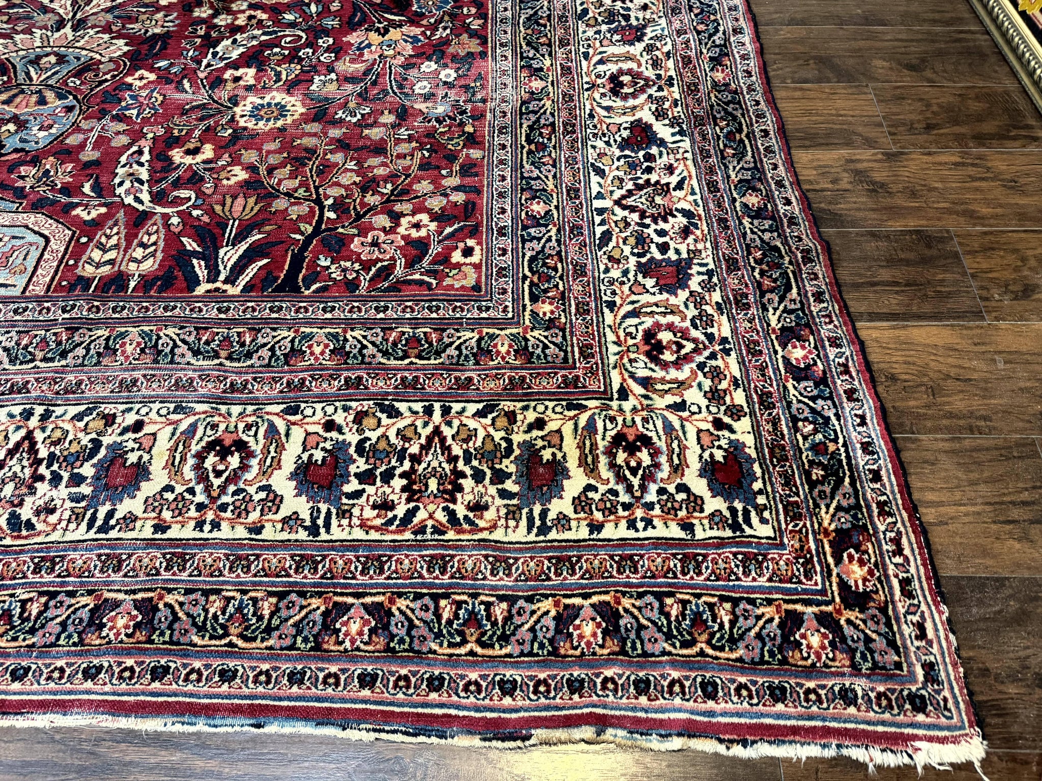 Antique Persian Mashad Rug 10x12, Red and Ivory, Signed by Master Weaver by Jewel Rugs