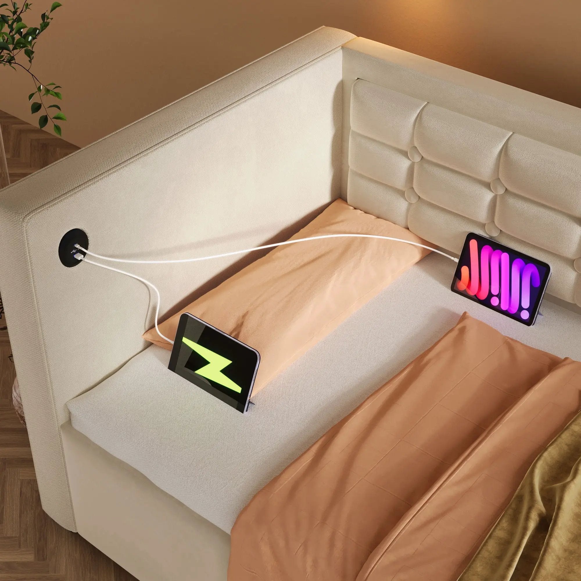 Upholstered Hydraulic Storage Daybed With USB & Type C Charging by HouseOfZazla