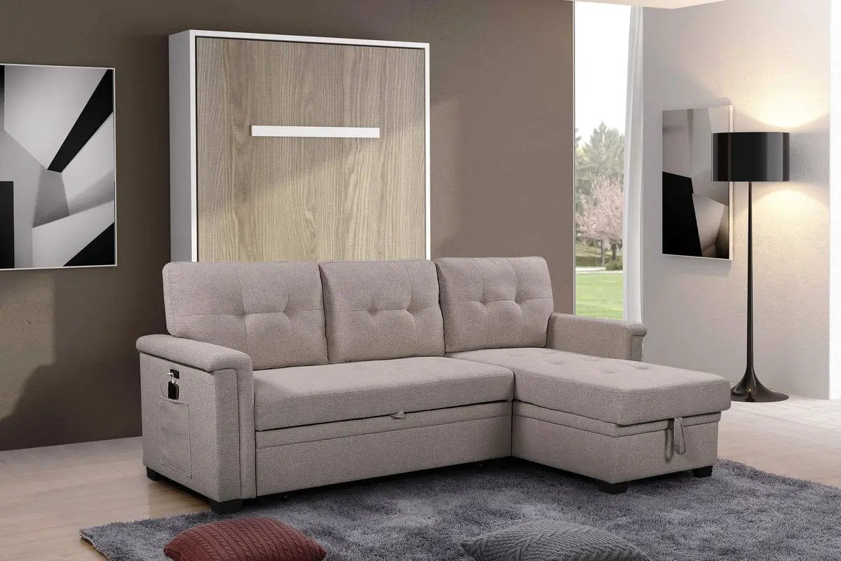 Ashlyn - Reversible Sleeper Sectional Sofa With Storage Chaise, USB Charging Ports And Pocket by HouseOfZazla