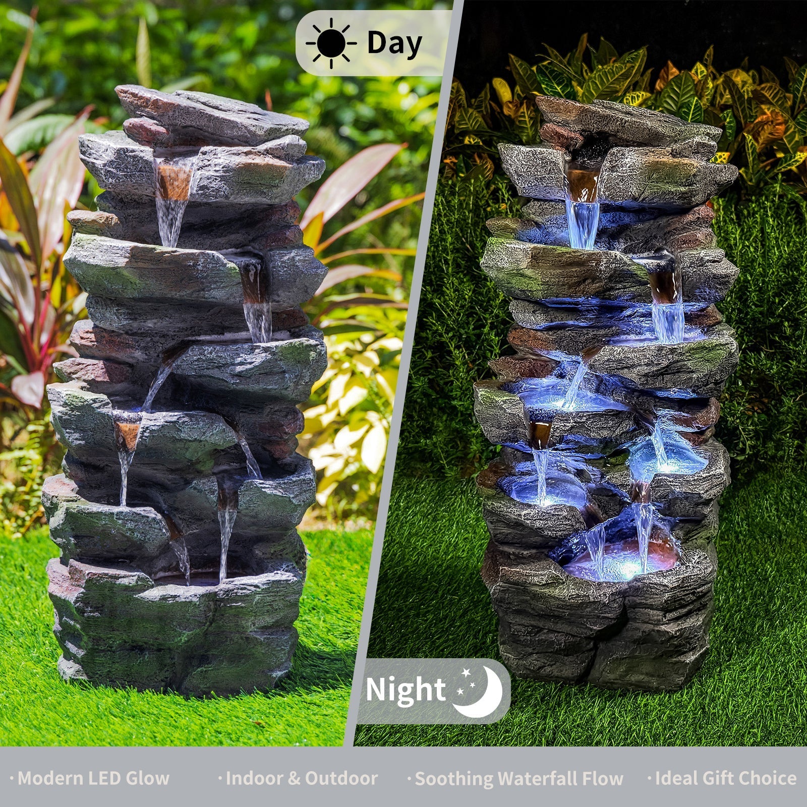 Rock Waterfall Outdoor Fountain with LED Lights by HouseOfZazla