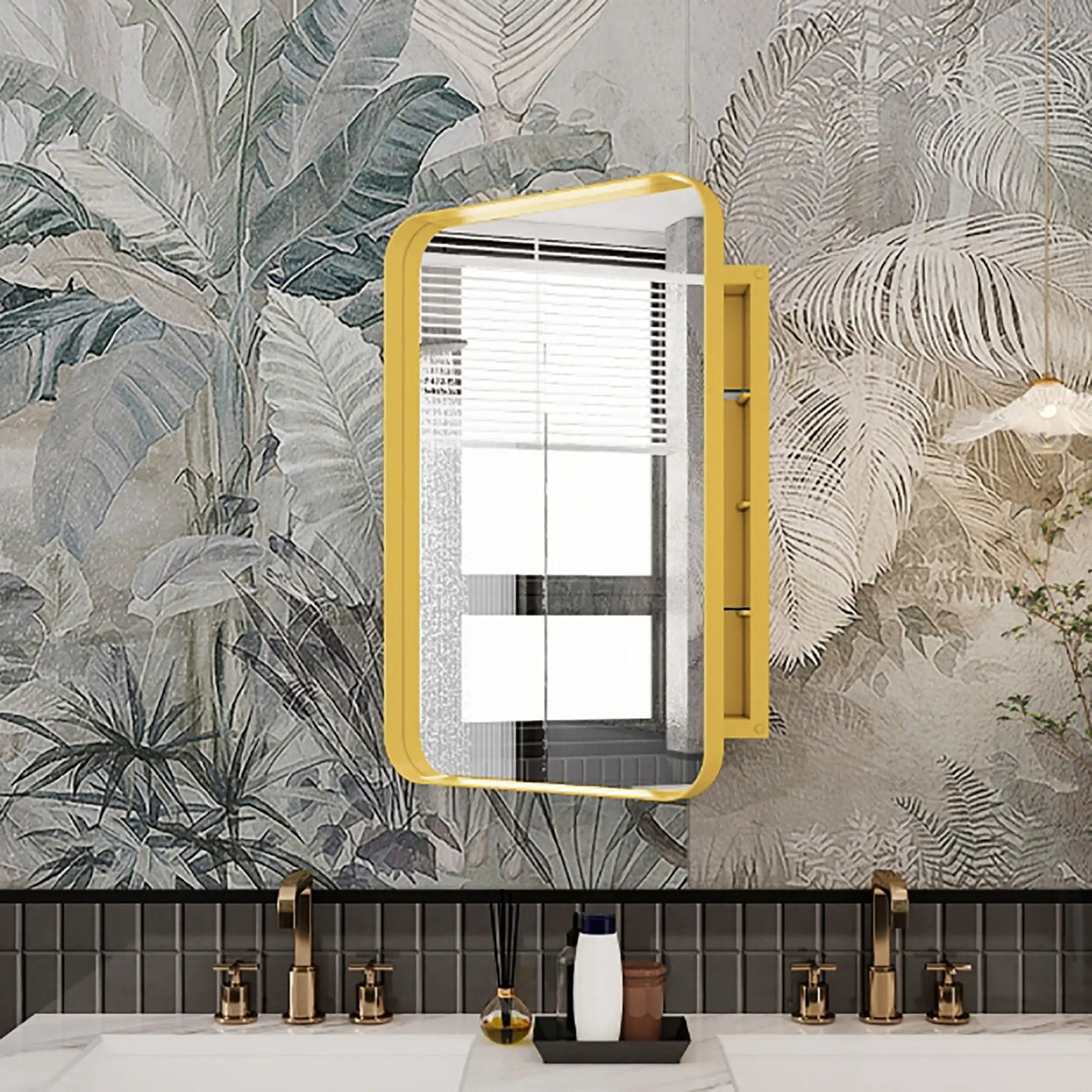 Recessed Metal Framed Medicine Cabinet With Mirror And Adjustable Shelves Wall Mirror With Storage For Bathroom by HouseOfZazla