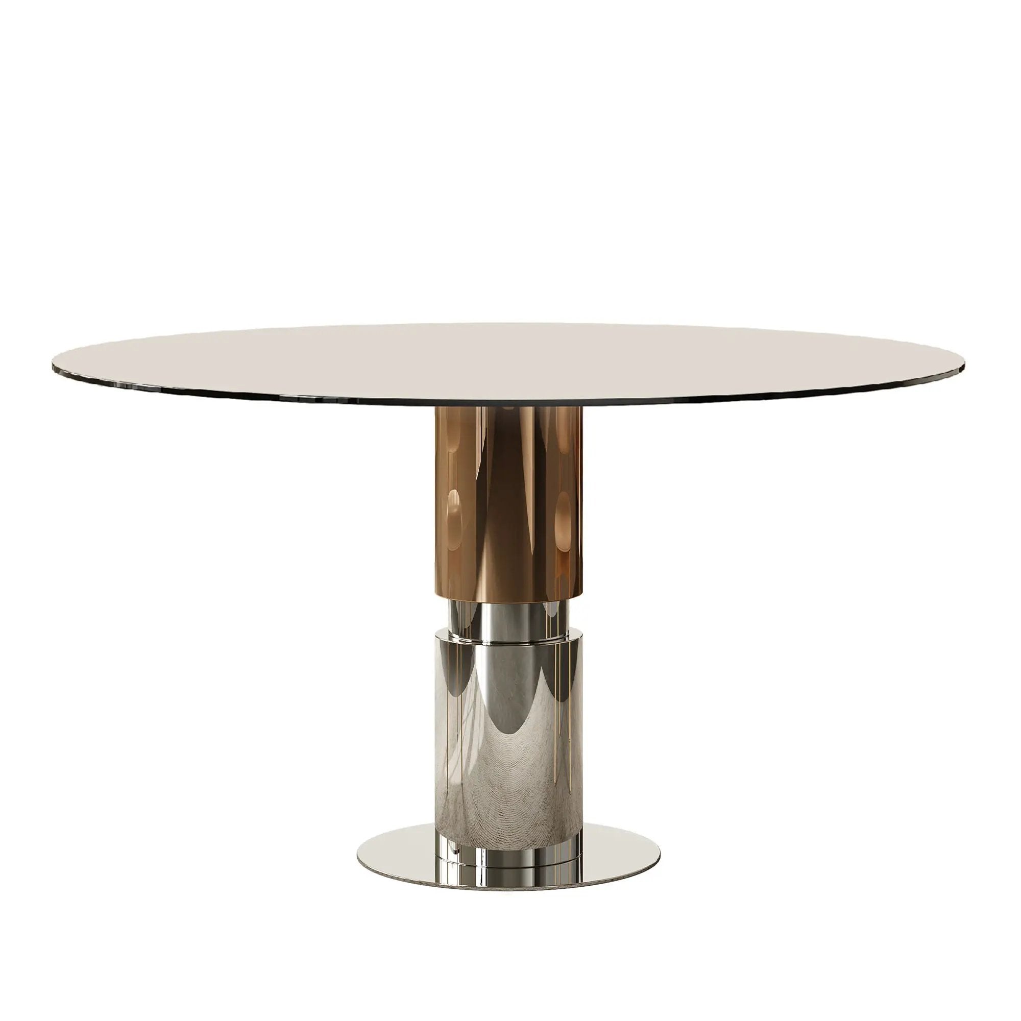 Round Glass Dining Table With Stainless Steel Legs And Chairs by HouseOfZazla