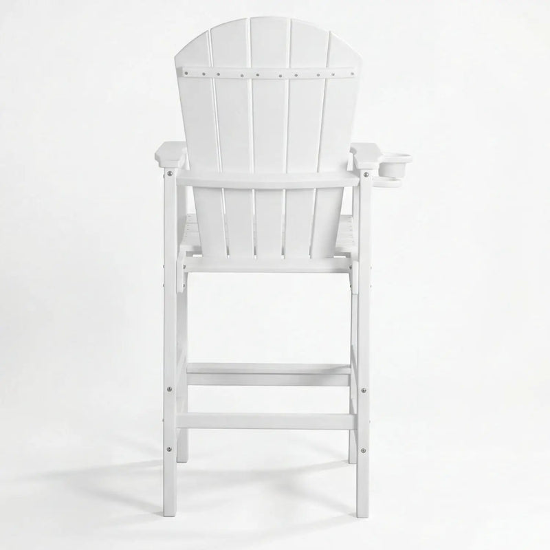 Outdoor Bar Height Adirondack Patio Chair With Cup Holder And Armrests All Weather UV Resistant - White by HouseOfZazla